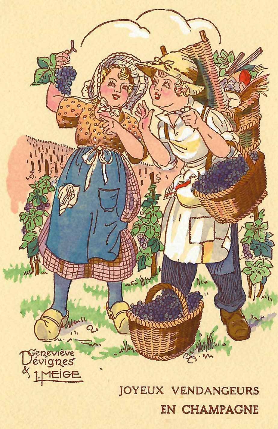 Joyeux Vendangeurs en Champagne - Illustration de Geneviève DéVignes et J.Meige