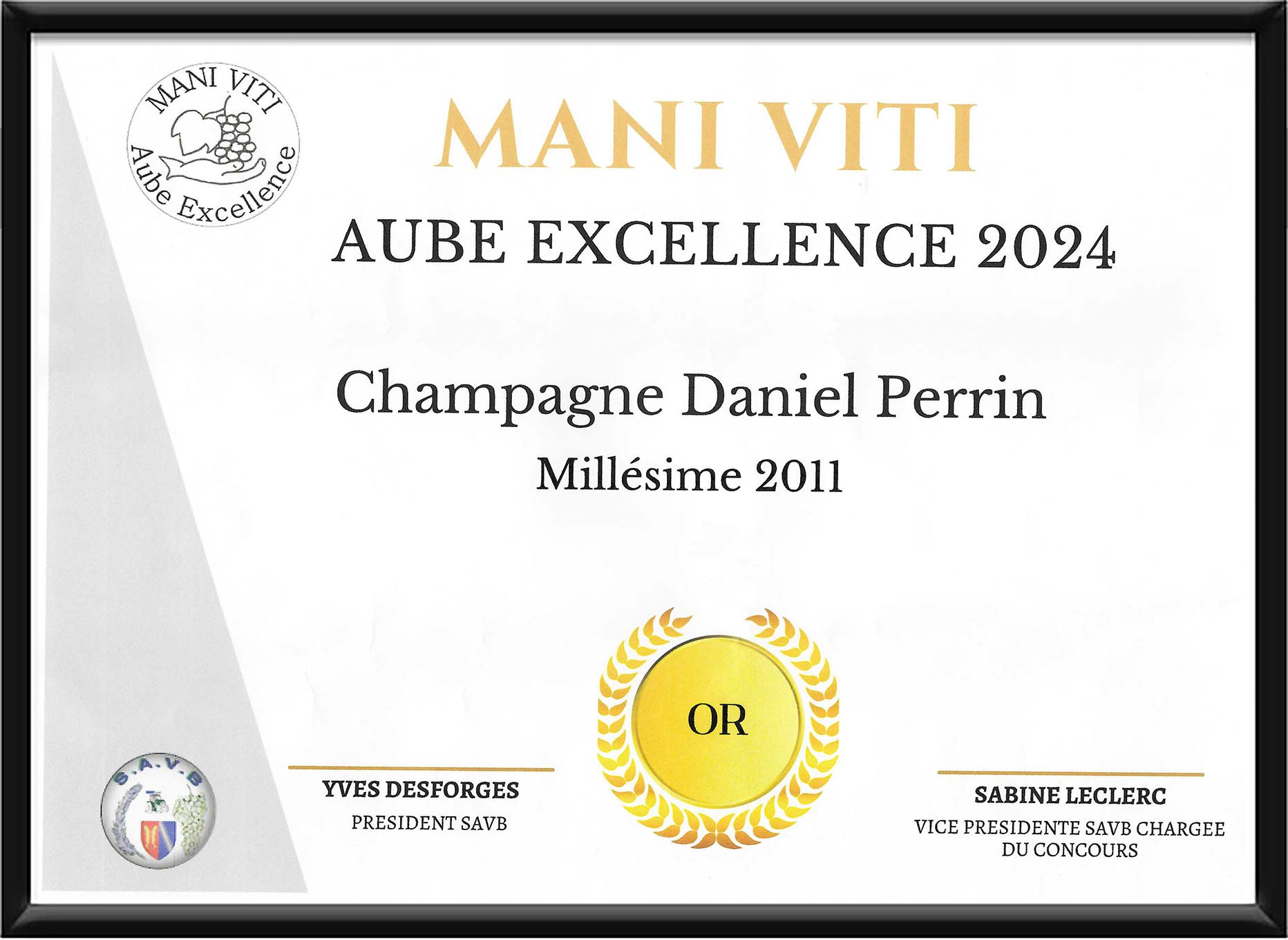 Médaille Or Mani-Viti cuvée Millésime 2011-Champagne Perrin